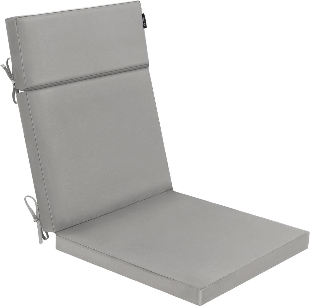 Favoyard Outdoor Chair Cushion 21 x 20 x 2 Inch Waterproof & Color Fade Resistant High Back Patio Furniture Cushion Replacement with Removable Cover, Ties and Hidden Zipper for Outdoor Dining Chairs (Grey)
