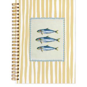 WUCHJ Vintage Sardine Fish Notebook, Coastal Beach Journal, Trendy Modern Yellow Stripes Aesthetic Notebook Journal for Note Taking, Gifts for Fishing Lovers, 5.5x8.3 Inch
