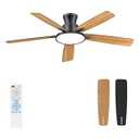 Ceiling Fans with Lights,52 inch,Quiet,Reversible Motor,Dimmable, Adjustable Color Temperature,6 Speeds,Timer, Low Profile Ceiling Fan for Bedroom,Living Room,Indoor/Outdoor Use (Black) (Black and Oak)