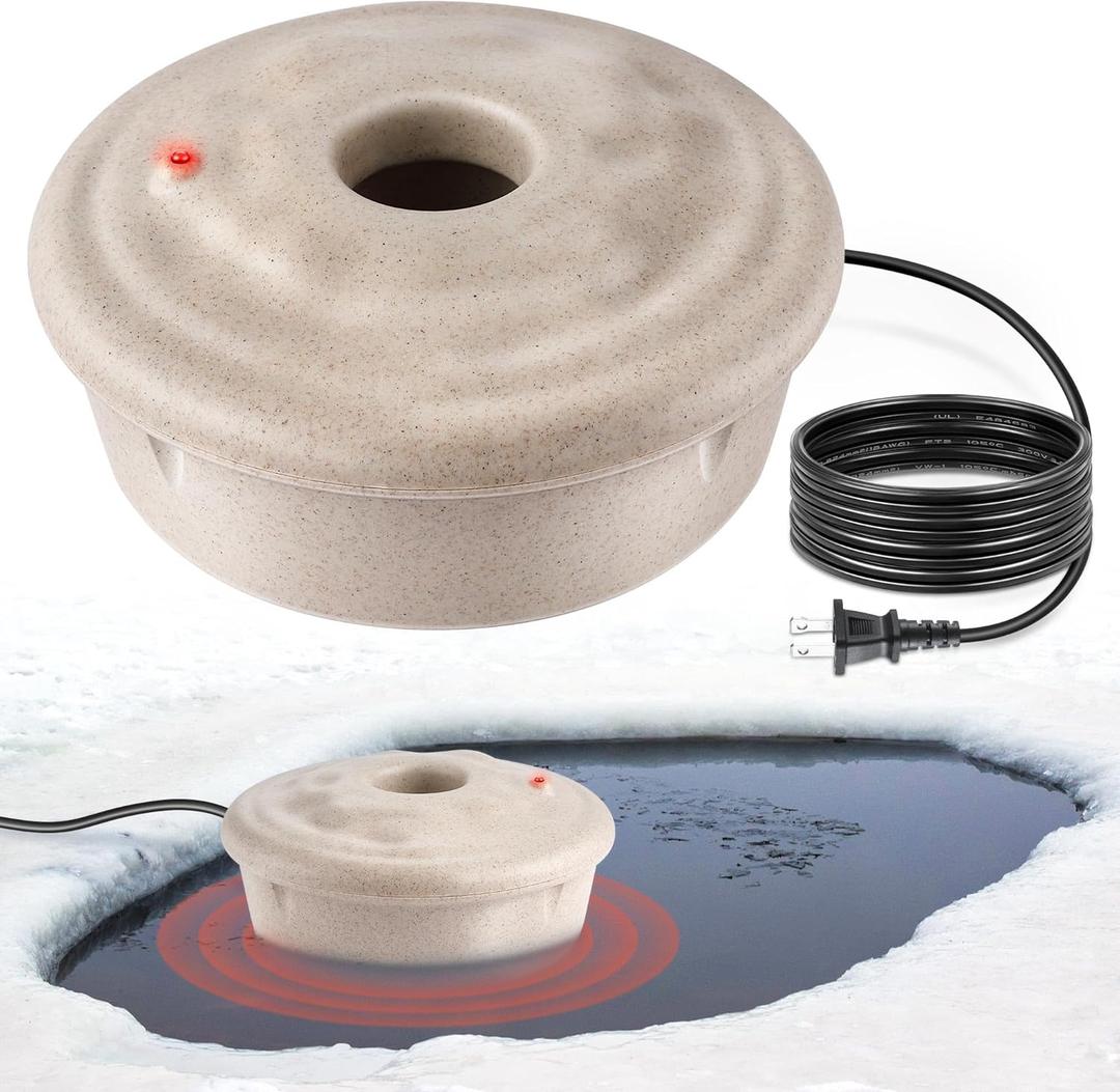 Dreyoo Floating Pond Heater, 100W Pond Deicer with 9.84 FT Cord, Thermostatically Control and Anti Sinking Ponds Heater for Outdoor Ponds with Fish, Winter Survival Solution for Pool Fish (Grey) (Gray)