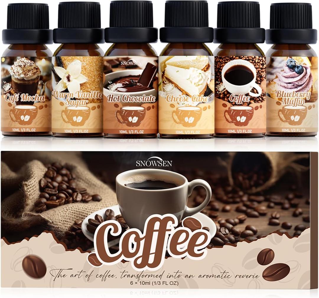Coffee Fragrance Oil Set, Premium Essential Oils for Diffusers for Home, Blueberry Muffin, Caf Mocha, Hot Chocolate, Coffee and More, Candle Scents for Candle Making, DIY Soaps, Aromatherapy