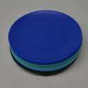 AOYITE Plastic Plates Reusable 10 inch, Unbreakable Dinner Plates set of 12, BPA Free Microwave & Dishwasher Safe Party Plate for Any Occasion, BBQ, Travel, Events (Coastal)