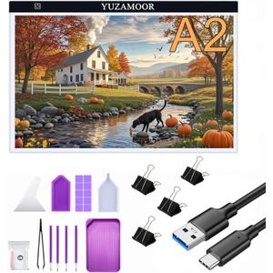 A2 Large Tracing LED Light Pad Kits for Diamond Art, Sketching, Painting - Adjustable Brightness, Sketching, Tracing - USB Powered DIY Diamond Art Light Box with Bead Storge Container, Pens, Clips