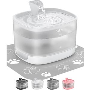 Veken Cat Water Fountain, 84oz/2.5L Automatic Pet Water Fountain Dog Water Dispenser with a Detachable Water Tank, Easy Cleaning for Cats, Dogs (White)
