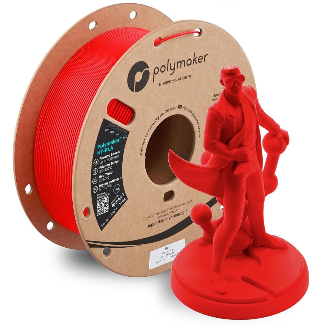 Polymaker HT-PLA Filament 1.75mm Red, High Temp PLA for 3D Printing, Heat Stable Up to 150C, Easy to Print, Works with Most FDM Printers, 1kg Spool