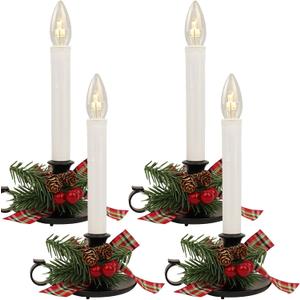 Hobbynors Cherished Holiday Flameless Window Candles, 4 Pack Battery Operated Taper Candles with Auto Timer, 10.5" Classic Electric Candle Lights for Christmas, Windows, and Holiday Decorations