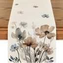 Artoid Mode Brown Poppy Floral Leaves Spring Table Runner, Seasonal Summer Kitchen Dining Table Decoration for Home Party Decor 13x108 Inch