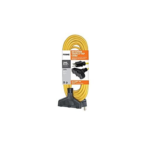 Prime EC600725K 25' 14/3 SJTW Yellow Triple-Tap Outdoor Extension Cord