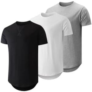 Dokotoo Men Mens 3 Pack Crewneck T-Shirts Multipack Short Sleeve Hipster Hip Hop Longline Classic Tee Tops XL