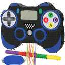 WERNNSAI Video Game Piata - Game Controller Piata Bundle with Blindfold and Bat for Boys Kids Piata Gaming Theme Party Decoration Supplies Pull String Piata for Birthday Party Celebration Blue