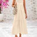 BTFBM Halter Summer Dresses for Women 2026 Casual Spring Hollow Out Sleeveless Boho Sundresses Beach Vacation Maxi Dress L