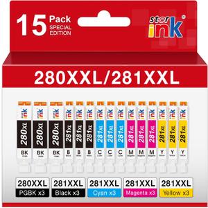15 Pack PGI-280XXL/CLI-281XXL Replacement for Canon 280 281 Ink cartridges Compatible with Canon TR8620a Ink Cartridges TR8520 TR8620 TR8600 TR7520 TS702a TS6120 TS6220 TS9120 TS6320 Printer