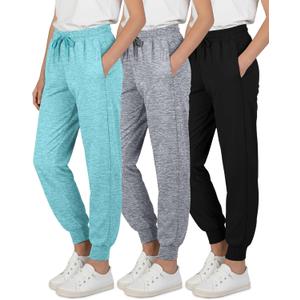 3 Pack Girls' Dry Fit Sweatpants Joggers Athletic Pants Teens Kids Hiking (Gray)