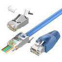 VCELINK CAT6A Connector, RJ45 Connectors Pass Through CAT6A CAT7 Shielded, UL-Listed 3-Prong Gold Plated, CAT7 Connector with Strain Relief Boots (RJ45 Connector-Transparent, Blue, 20-Pack)