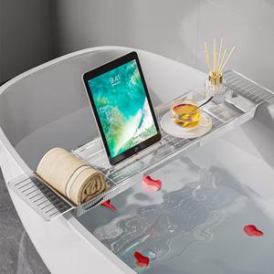 Bathtub Caddy Tray, Adjustable Bath Tray for Tub, Bath Accessories, Tub Caddy for Bathroom Luxury Spa, Expandable Size Bath Tub Organizer with Anti-Slip mat, Fits Most Tubs
