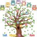 Tatuo 125 Pcs Classroom Tree Bulletin Board Set 47 x 46 Inch Tree Background Owl Leaves Dot Bulletin Board Cutouts for Elementary School Teacher Chalkboard Supplies(Owl)