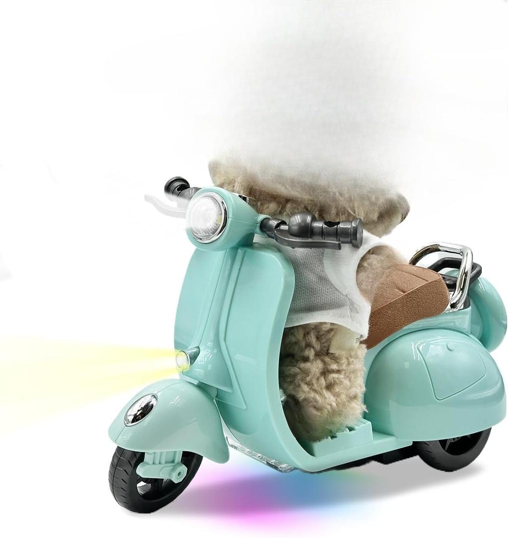 Mini Electric Doll Scooter Vehicles Toy Available Funny Doll Accessory with Music & Lights Could Rotate 360 Cute Plastic Scooter Toy Ornaments(Battery Not Included) (Blue)