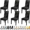 JQinHome Pattern Chair Covers for Dining Room Set of 6, High Stretch Removable Washable Parsons Chair Slipcover for Home Party Hotel Wedding Ceremony (Flourish Black,6PCS) (C009 Flower)
