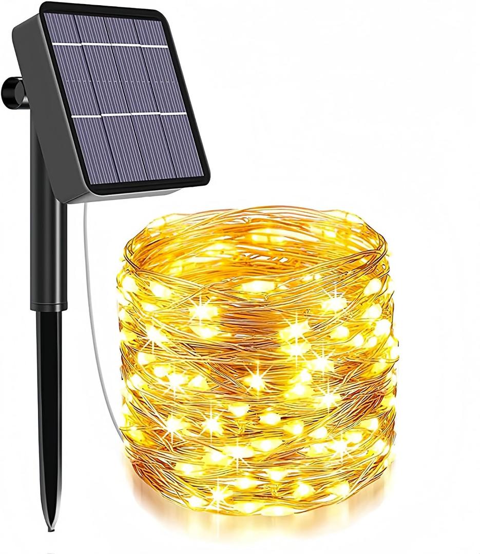 100FT 300 LED Solar Fairy Lights Outdoor, Warm White String Lights | 8 Lighting Modes for Daily Glow, Parties, Weddings, Christmas and Holiday Decor
