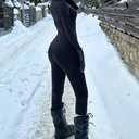 AEEZO Womens Long Sleeve Workout Jumpsuit Zip Up Yoga Rompers Sexy Tummy Control One Piece Bodycon Bottom Pants (Black, M)