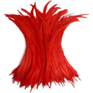 THARAHT 20PCS Rooster Coque Tail Feathers Bulk Natural 16-18Inch 40-45cm for Crafting Wedding Fly Tying Feather Party Performances DIY Decoration Rooster Tail Feather,Red