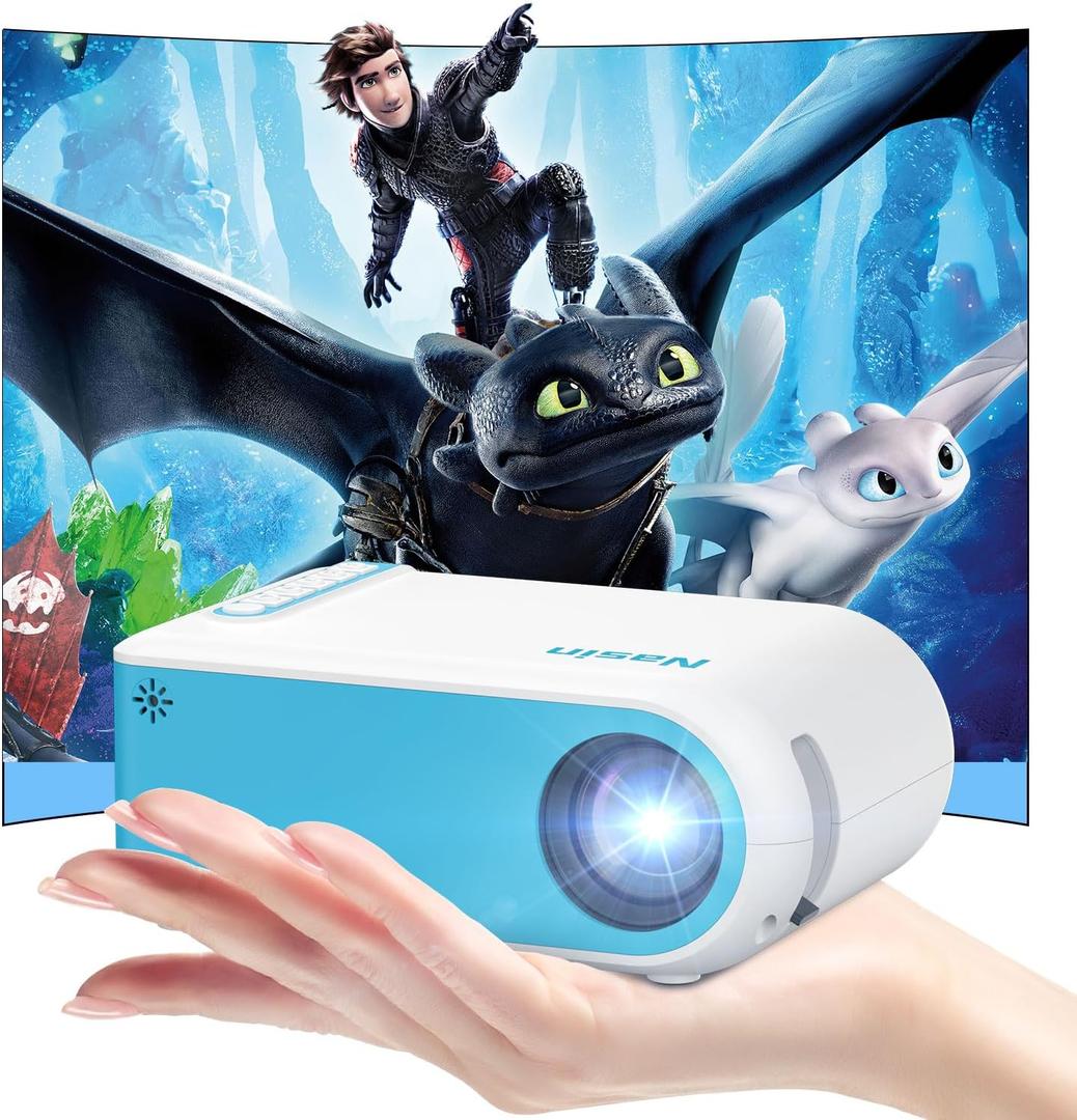 Nasin Mini Projector, 1080P Supported Portable Movie Projector, Home Theater and Outdoor Use, Compatible with IOS, Android, Tablet, Laptop, TV Stick, Type C, USB & HDMI, Bluetooth Proyector