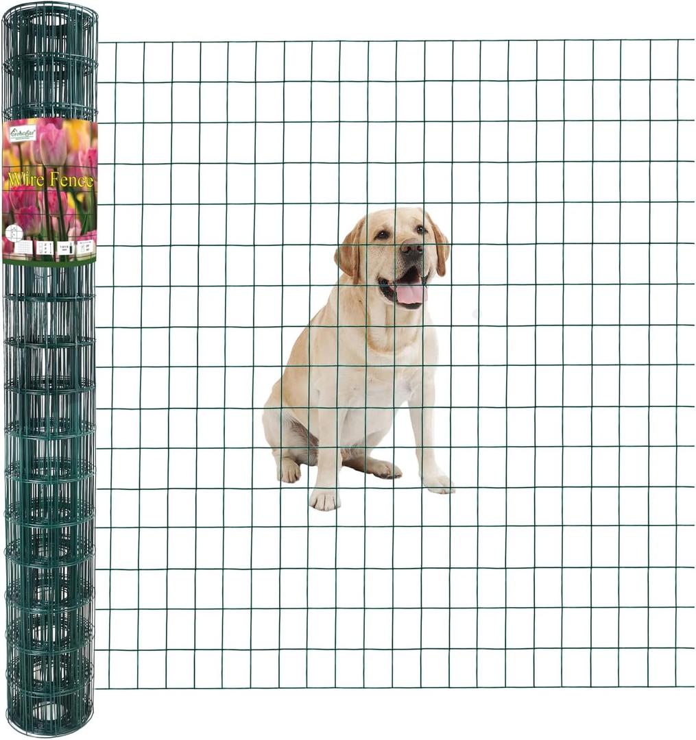 FOREHOGAR Green PVC Coated Welded Wire Fence 48 Inch x 25 Foot, 2 Inch x 3 Inch 16GA, Garden Border Fencing Roll Vinyl Coating Metal Wire Mesh for Yard Vegetable Plant Protection Poultry Netting