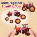 HUZU Farm Snap Wooden Blocks Montessori Building Toy for Toddler Kids, Moving Wheels Tractor, Lockable Door Barn, Mix & Match Farm Animals Duck Bee Owl Chick Snail, Stocking Stuffers for Grandkids