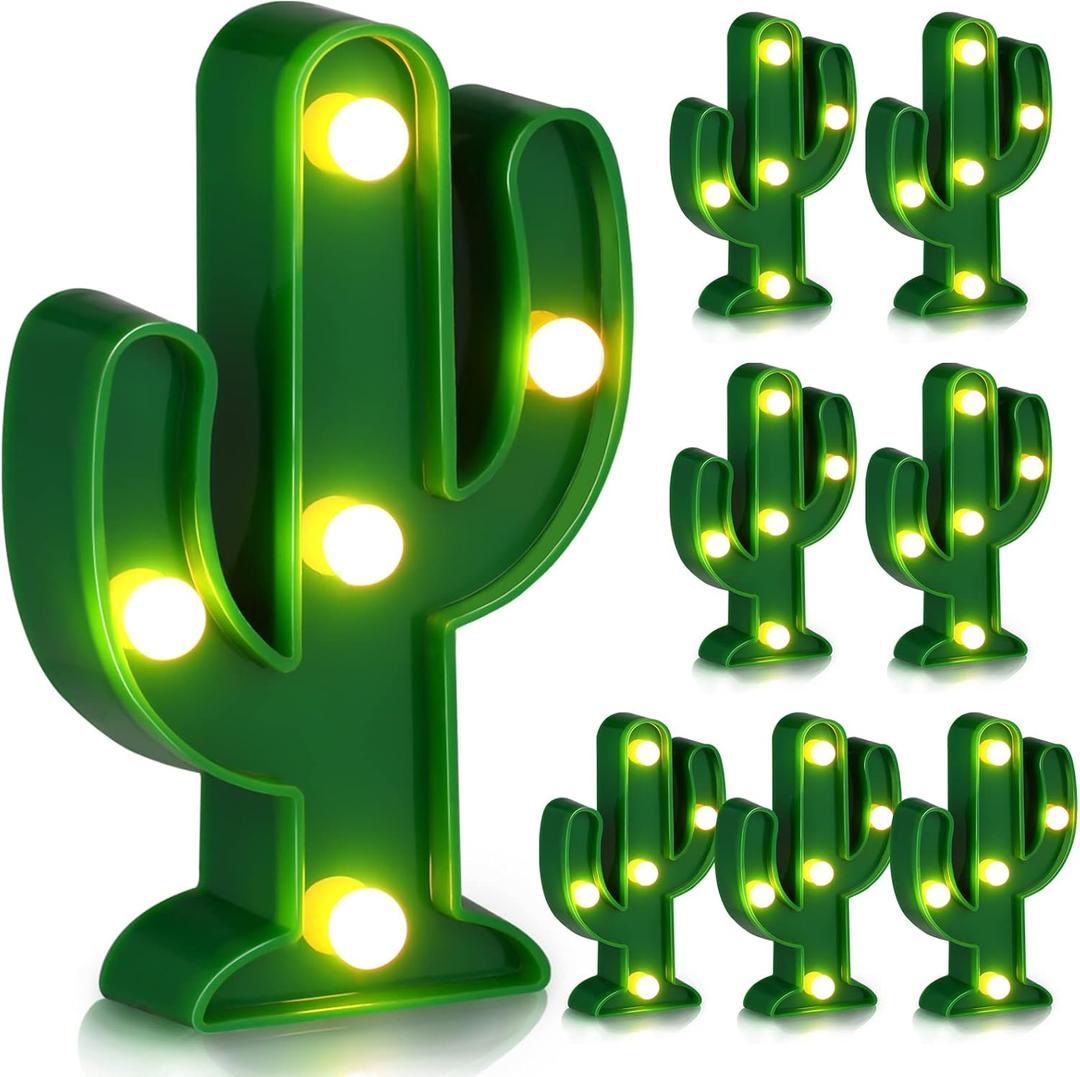 Kathfly 8 Pcs LED Cactus Light Cactus Centerpiece for Table Mexican Lamp Decor Table Party Decoration Mexican Theme Birthday Party Night Lamp for Home Garden Cinco De Mayo Decor(2.76 x 4.72 x 0.98 In)