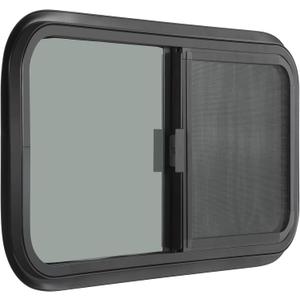 Horizontal RV Window, 24" W x 20" H Tinted Sliding RV Window with Net Screen and Trim Ring, Suitable for 1-1/8" Thick Walls, DOT Approved