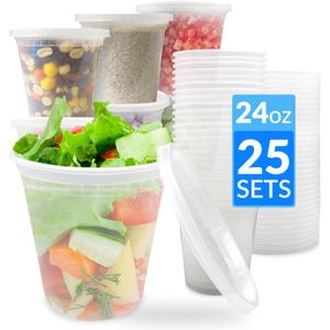 Reli. Deli Containers with Lids (25 Sets) 24 oz Plastic Containers with Lids | Plastic Soup Cups for To Go, Meal Prep, Food Storage | BPA Free & Disposable | Microwave, Dishwasher, Freezer Safe