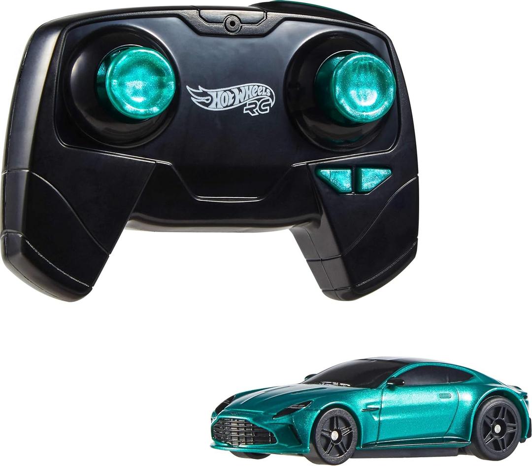 Hot Wheels RC Toy Car, Aston Martin Vantage, 1:64 Scale, Battery-Powered, Remote-Control Race Vehicle, Race On- & Off-Track, Booster Button for Speed