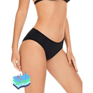 OVRUNS Period Swimwear Leakproof Bikini Brief Bottoms Waterproof Menstrual Swim Bottoms for Teens, Girls, Women (Medium, Black Ii)