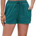 Women's Casual Drawstring Shorts Ladies High Waisted Textured Summer Lightweight Sweat Shorts with Pockets, Dark Green, Size XL