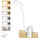 CUHIOY Clip on Reading Light for Bed Headboard, Rechargeable Battery Clamp on Bunk Bed Light, 5 Colors 5 Brightness Flexible Neck Desk Lamp, Eye Protect LED Touch Control Book Lights at Night for Kids