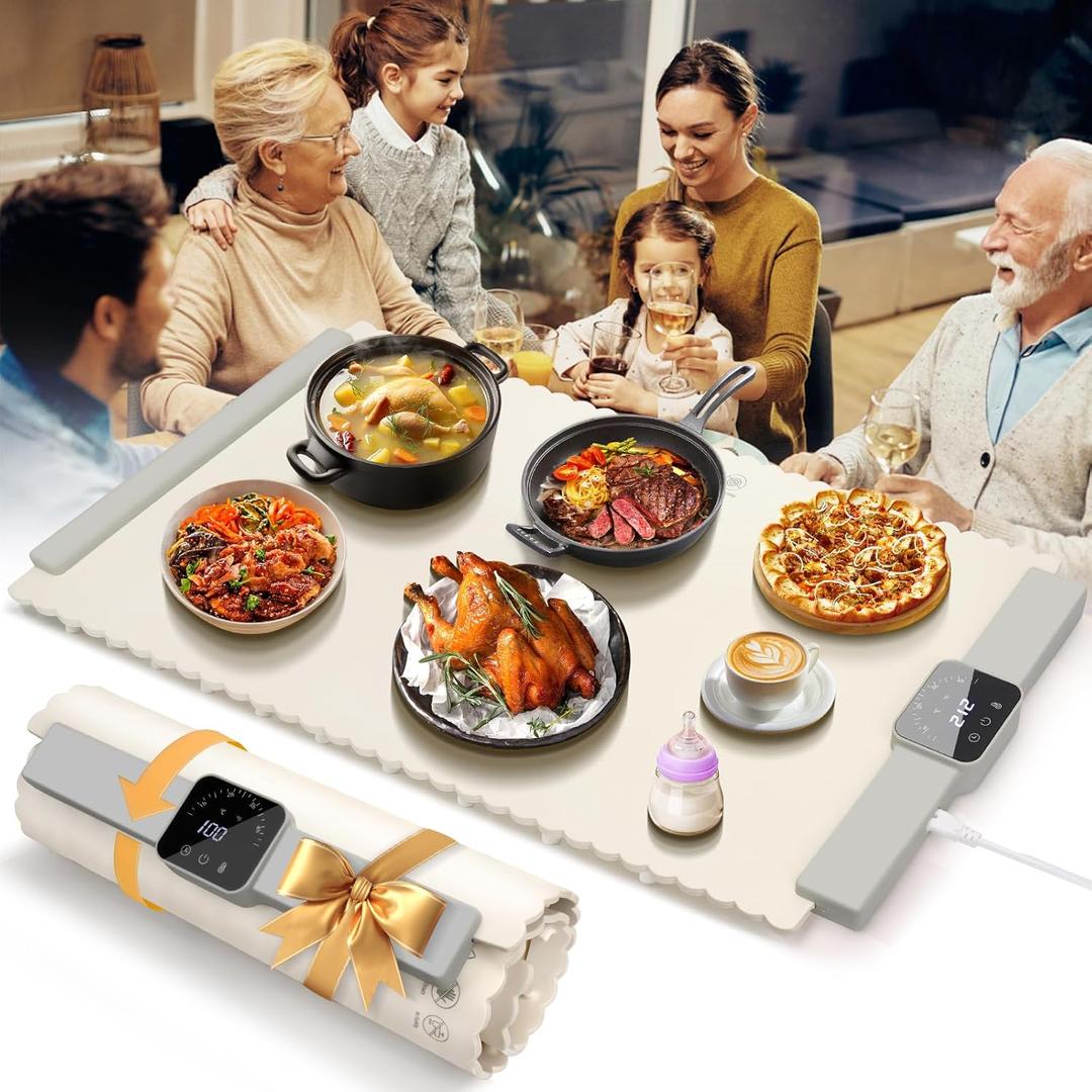 Warming Mat for Food, Full Surface Rapid Food Heating Mat - Adjustable Electric Warming Tray with 5 Temperature Settings & 4 Hours Timer, Silicone Food Warmers for Parties Buffets, Home, Travel