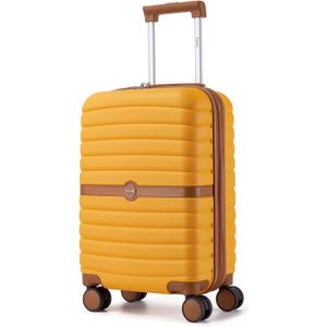Kono Expandable Carry On Luggage 22x14x9 Airline Approved with Spinner Wheels, 20 Inch Durable & Impact-Resistant PC+ABS Hardshell Rolling Suitcase Travel Luggage with Lock, Yellow/Brown