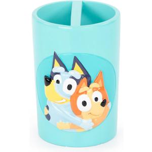 Jay Franco Bluey Toothbrush Holder - Blue Resin Pencil Holder/Bathroom Tumbler Features Bluey & Bingo - Fun Toothbrush Holder for Kids