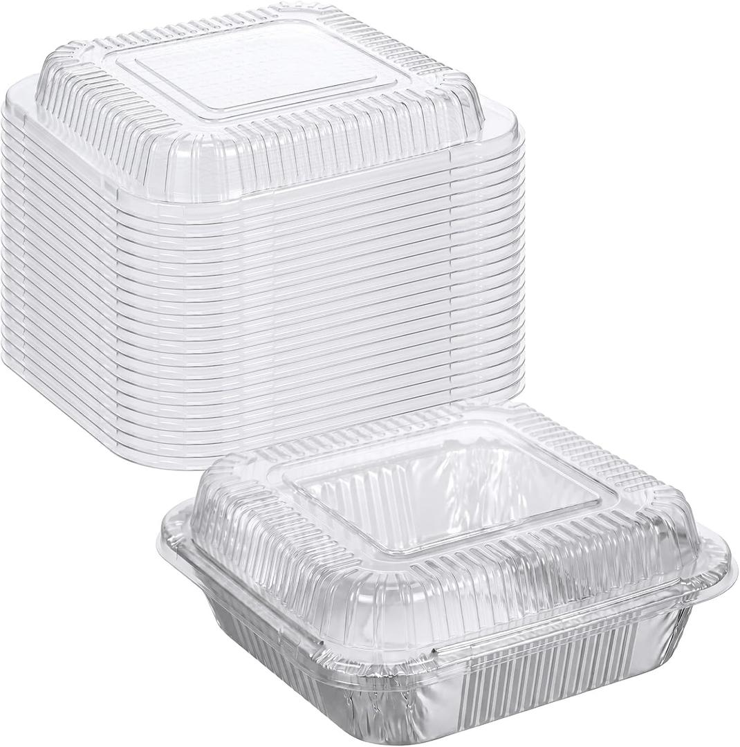 20 Pcs Plastic Clear Lids for 8x8 Aluminum Foil Pans, 1 Inch Height Disposable Dome Lids Only, Airtight Cover for Half Size Steam Table Pans, Catering, Baking, Food Storage