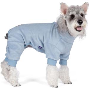 cyeollo Dog Pajamas Medium, Stretchable Fleece Pet Onesie Coat for Small Dogs Pjs Warm Doggie Jumpsuit Soft Cold Weather Dog Clothes Outfits, Light Blue M (Medium (chest Girth: 15"-18"))