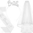 3Pcs Bride to Be Headband with Sash and Veil for Bachelorette Party DecorationsBridal Shower Favors, Accessories for Gift