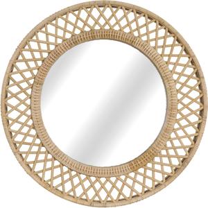 Round Rattan Wall Mirror 24x24 Inch Boho Elegance with Woven Frame, Decorative Mirror for Bathroom Vanity Entryway Living Room