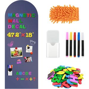 Magnetic Chalkboard for Wall, 47.2" x 18" Magnetic Arch Wall Decal Self Adhesive Blackboard Wallpaper Peel and Stick Chalk Board Wall Decal Roll for Home Playroom Classroom (Dusty Blue)