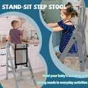 Foldable Toddler Tower, 3 Adjustable Height Toddler Standing Tower, Wooden Kids Kitchen Stool Helper with Safety Rails, Space Saving Kids Step Stool - Ages 18 Months to 6 Years