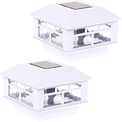 GreenLighting Modern Solar Post Cap Lights Fits 4x4 Wood, 4x4 & 5x5 PCV/Vinyl Outdoor Solar Powered Light, Fence Post, Landscaping, Deck, Garden- Bright LED, Waterproof White Pack of 2