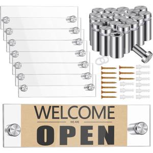 Demissle 8 Sets Clear Acrylic Wall Name Plate Holders Office Door Mount Name Plate Holder with Stainless Steel Standoff Screws for Office Home Store Restaurant (8 x 2 Inch)