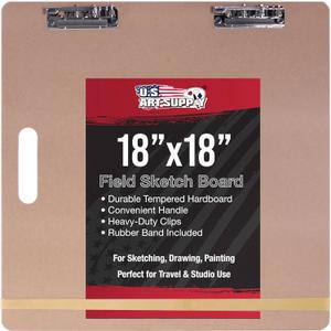 U.S. Art Supply 18" x 18" Artist Sketch Tote Board - Lightweight Hardboard Drawing Board with Handle, Clip & Rubber Band for Art, Sketching, Travel, Studio