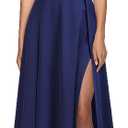 MUSHARE Women's Halter Neck Sexy Split Cocktail Party Maxi Long Formal Dress (Medium, Navy Blue)