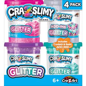 Cra-Z-Slimy Pack of 4 Glitter Slime Set Comes with 3 Colors of Pre-Made Glitter Slime and Glitter Add-Ins