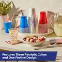 Hefty Party On Disposable Plastic Party Cups, 76 Count, 16 Oz Cups in Assorted Patriotic Colors and 18 Oz Clear Cups with Festive Firework Print for Fourth of July Celebrations and Summer Entertaining